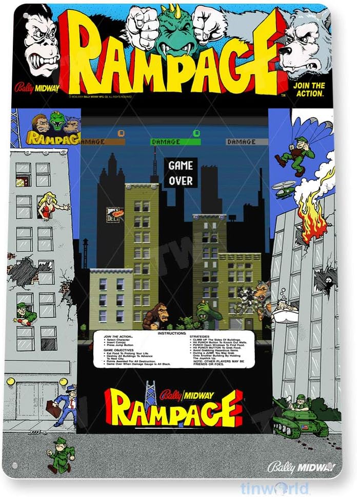 Retro Gaming Shop - ZINNSCHILD Rampage Arcade Schild Game Room